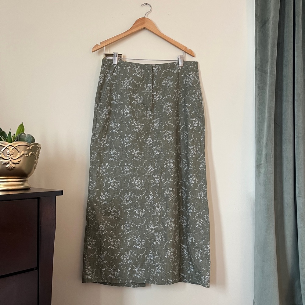 Eddie Bauer Olive Floral Maxi Skirt